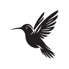 Hummingbird Vector Silhouette, Elegant Avian Design, Delicate Wings in Motion, Nature-Inspired Bird Art, Tiny Bird Illustration, Flying Jewel.
