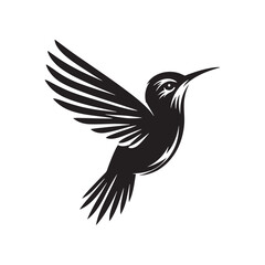 Hummingbird Vector Silhouette, Elegant Avian Design, Delicate Wings in Motion, Nature-Inspired Bird Art, Tiny Bird Illustration, Flying Jewel.
