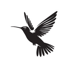 Hummingbird Vector Silhouette, Elegant Avian Design, Delicate Wings in Motion, Nature-Inspired Bird Art, Tiny Bird Illustration, Flying Jewel.
