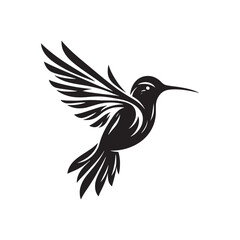 Hummingbird Vector Silhouette, Elegant Avian Design, Delicate Wings in Motion, Nature-Inspired Bird Art, Tiny Bird Illustration, Flying Jewel.
