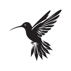 Hummingbird Vector Silhouette, Elegant Avian Design, Delicate Wings in Motion, Nature-Inspired Bird Art, Tiny Bird Illustration, Flying Jewel.

