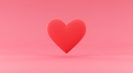 Floating Red Heart Shape on Pink Background - Love and Romance