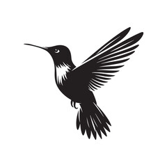 Hummingbird Vector Silhouette, Elegant Avian Design, Delicate Wings in Motion, Nature-Inspired Bird Art, Tiny Bird Illustration, Flying Jewel.
