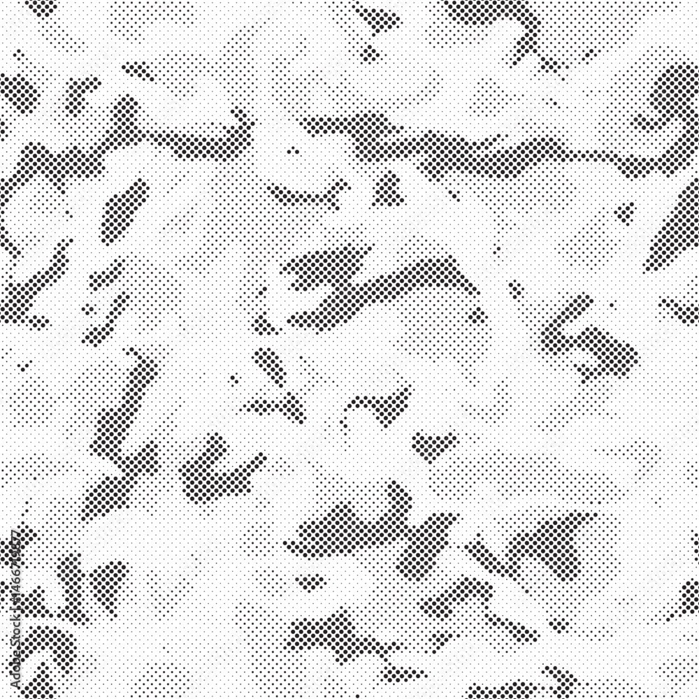 Poster Abstract halftone seamless camouflage pattern. Repeating digital dotted hexagonal camo military texture background. Abstract modern fabric textile ornament. Vector illustration.