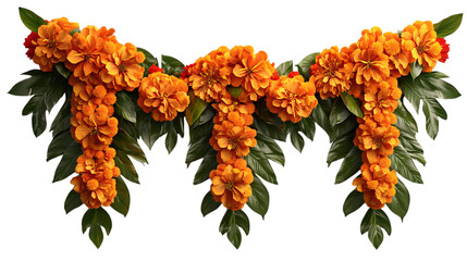 Vector Style Toran Indian Traditional Door Garland with Orange Flowers Isolated on Transparent Background