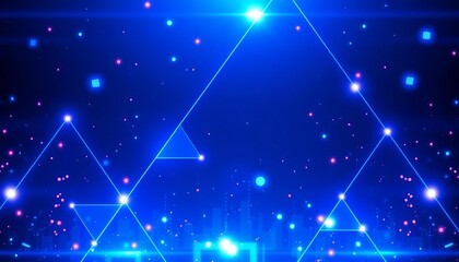 Fototapeta premium Abstract blue digital background with glowing triangles and dots, futuristic tech concept, big data, star