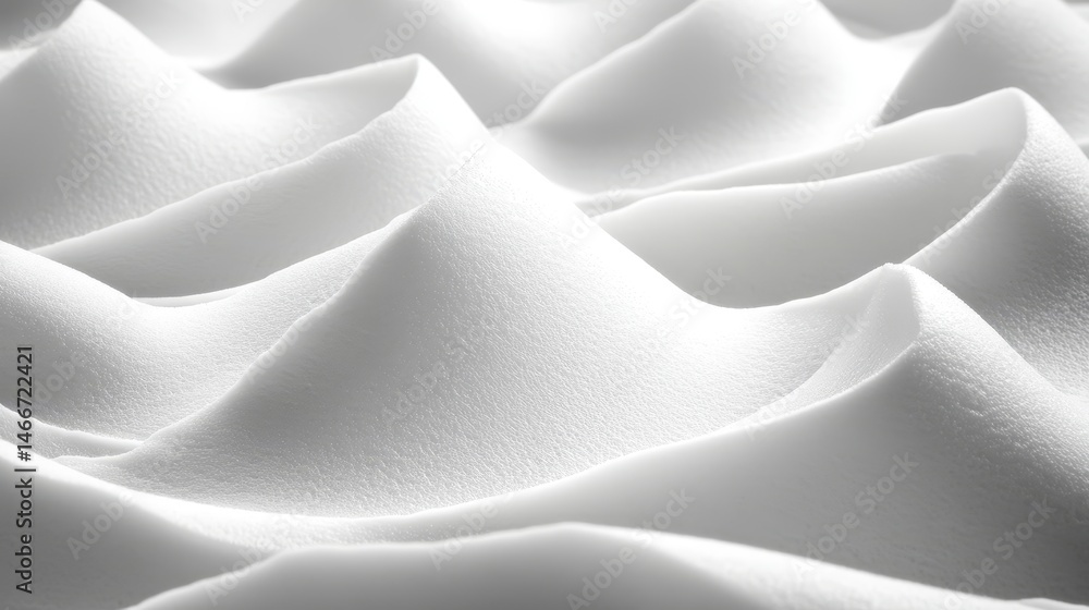 Poster abstract background of delicate white wavy fluid with soft gradients and dynamic flowing shapes.
