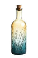 Isolated Glass Bottle with Branch Design and Cork Stopper