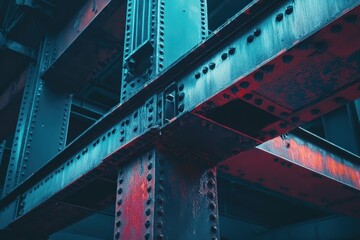 Close-up view of industrial steel beams and support structures.
