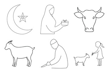 Artistic Eid ul Adha linear vector illustration with spiritual Muslim elements