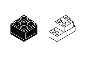 Isometric illustration of toy building bricks in black and white design for construction