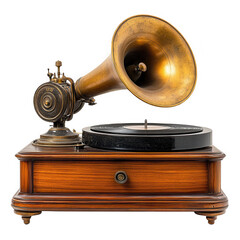 Antique gramophone phonograph vintage record player music audio equipment on transparent background