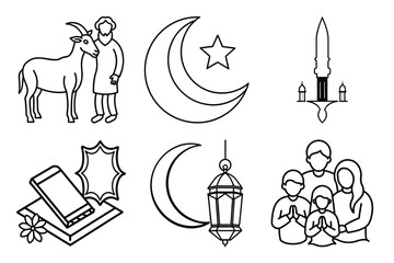 Obraz premium Creative vector line artwork of Eid ul Adha celebration elements and mosque