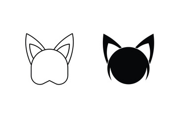 Minimalist cat face design in outline and solid black vector illustration on white