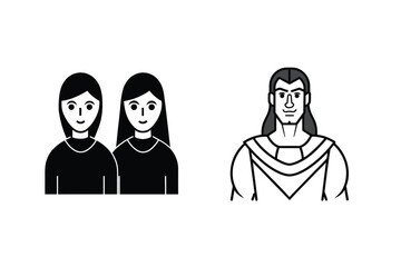 Simple vector illustration of two women and one man graphic outline on a white background.