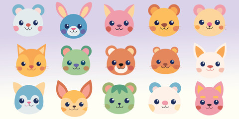 Collection of Cute Cartoon Animal Faces vector