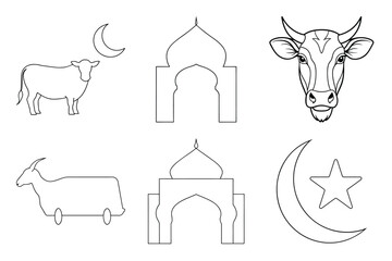 Islamic Eid ul Adha line style design with traditional elements and religious icons