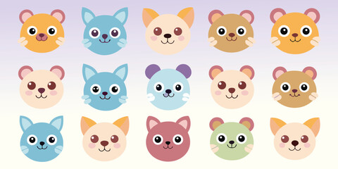 Collection of Cute Animal Faces vector