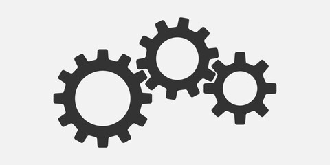 Metal gears and cogs vector. Gear icon flat design. Mechanism wheels logo. Cogwheel concept template.