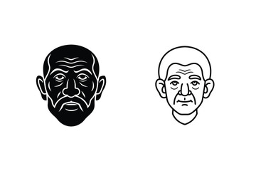 Vector illustrations featuring bold black and white graphic portraits of male faces in two styles