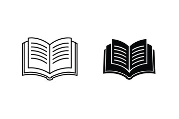 Minimalist open book illustrations depicting education and reading in simple black and white