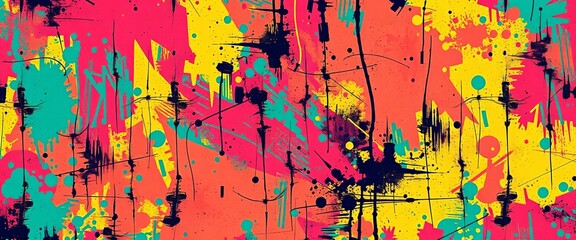 Abstract grunge skateboard pattern; vibrant colors, urban style, seamless texture, modern background, extreme sports, copy space, abstract,  repeat