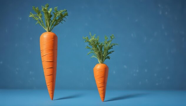 A whimsical cardboard carrot against a vibrant blue backdrop , image, carrot