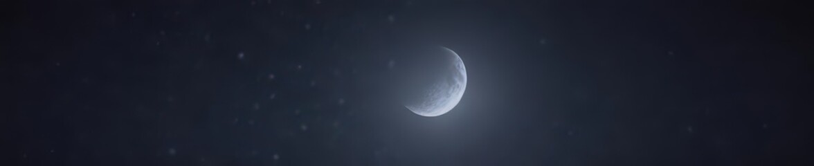 Crescent moon, few bright stars, dark navy blue night sky , stargazing, sparse