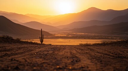 Obraz premium A desert landscape at sunset.