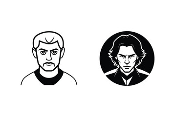 Two vector portraits of men with fierce expressions in modern black and white style
