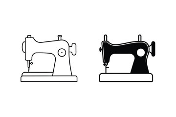 Vector illustration of two sewing machine designs in black and white isolated