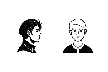 Stylish black and white vector illustrations of two young men depicting different facial perspectives