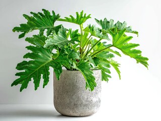 Lush Philodendron Xanadu Houseplant in a Gray Stone Pot Vibrant Green Foliage Indoor Plant