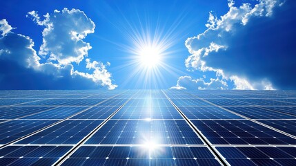 Solar panels capturing sunlight in clear sky.
