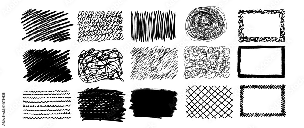 Poster hand drawn pencil line rectangle. background with textured brush paint background and frames. hand d