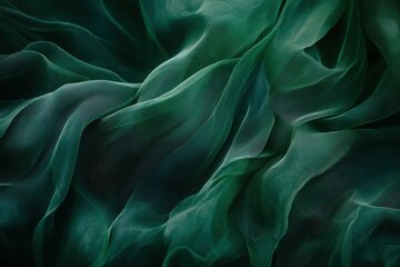 Obraz premium Emerald Green Fabric Waves in Abstract Macro Close-Up for Fashion Design and Textile Art Projects