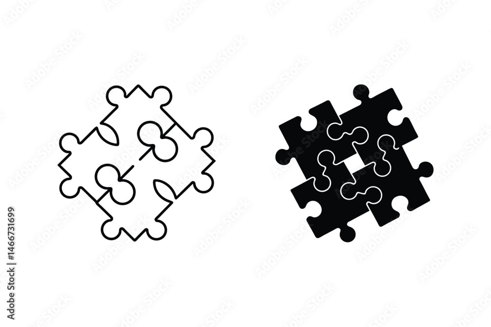 Aufkleber two completed puzzle icons showing connection and unity with linear and solid styles