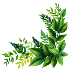 Fototapeta premium Stunning Green Foliage Arrangement, a Vibrant Botanical Corner Design , isolated on white background png