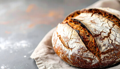 Rustic Sourdough Bread Loaf Crusty Artisan Bakery Baked Close up View