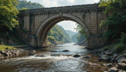 Fototapeta premium Serene Stone Arch Bridge over a Tranquil River