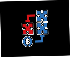 Fototapeta premium Puzzle pieces representing investment strategies on black background 