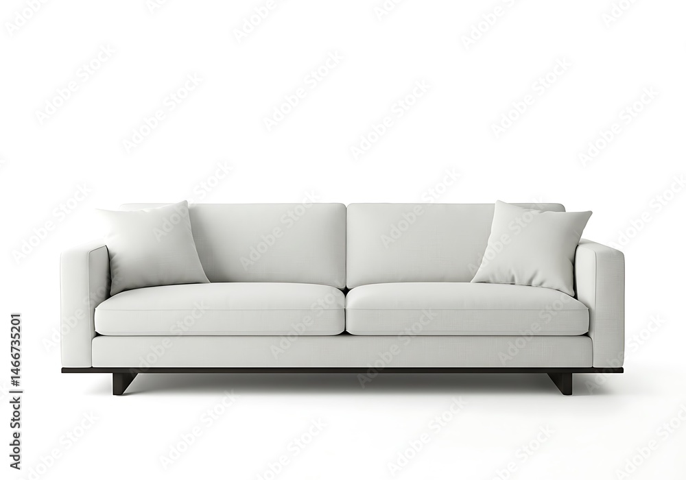 Aufkleber a minimalist white sofa with two cushions on a white background in a studio setting for design ideas