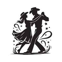 Country Couple Dancing Vector Silhouette, Western Dance, Rustic Romance, Country Music Lovers, Elegant Dance Pose, Country Lifestyle Art.
