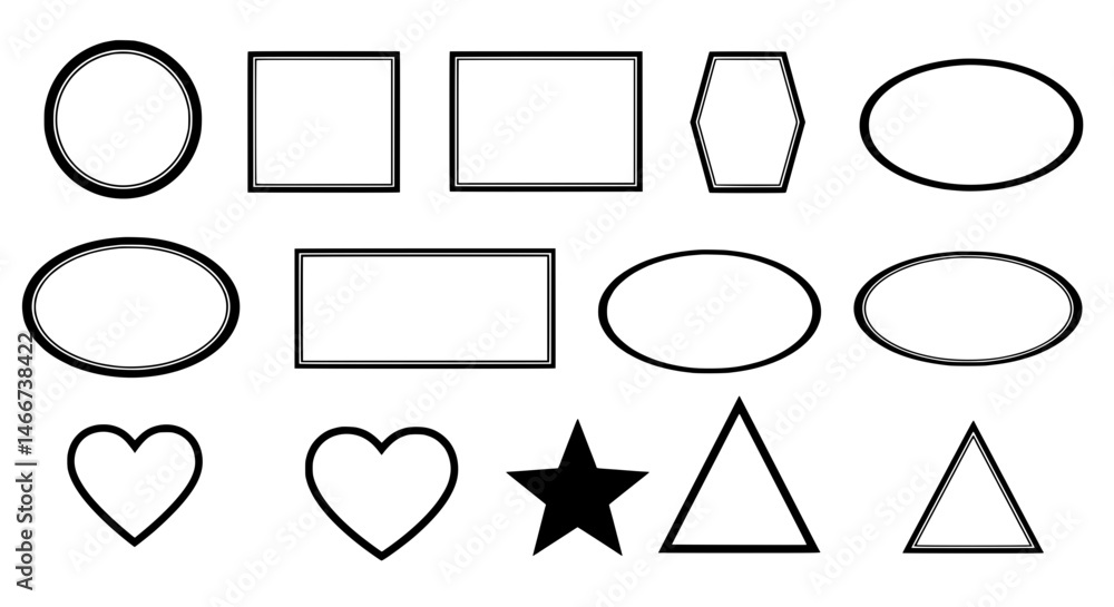 Poster geometric shapes: a minimalist illustration of various simple geometric shapes in outline and solid 