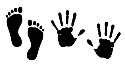Human Prints on Display: Footprints and handprints create a simple composition, presenting a universal symbol of human presence. the beauty of simplicity.