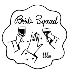 Bachelorette and bridesmaids tshirt print design, hand drawn outline illustration isolated