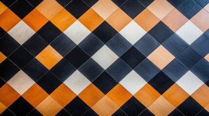 A geometric pattern of squares and rectangles in black, white, orange, and gray.