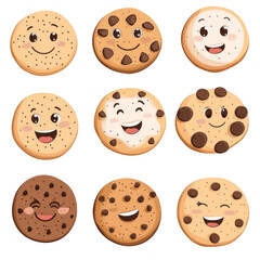 Obraz premium Charming cartoon cookies with happy faces, featuring various designs and flavors, perfect for delightful treat
