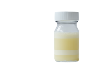 A layered milk sample in a small glass bottle ready for analysis