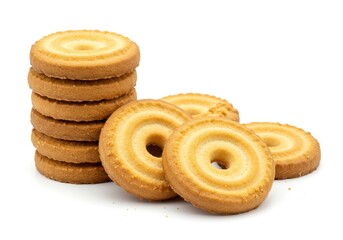 Stack of danish butter cookies on white background